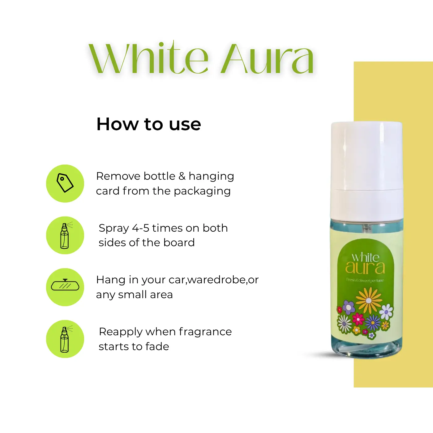 Carviaa White Aura Premium Car Perfume | 400+ Long Lasting Air Freshener Scent (60ml)