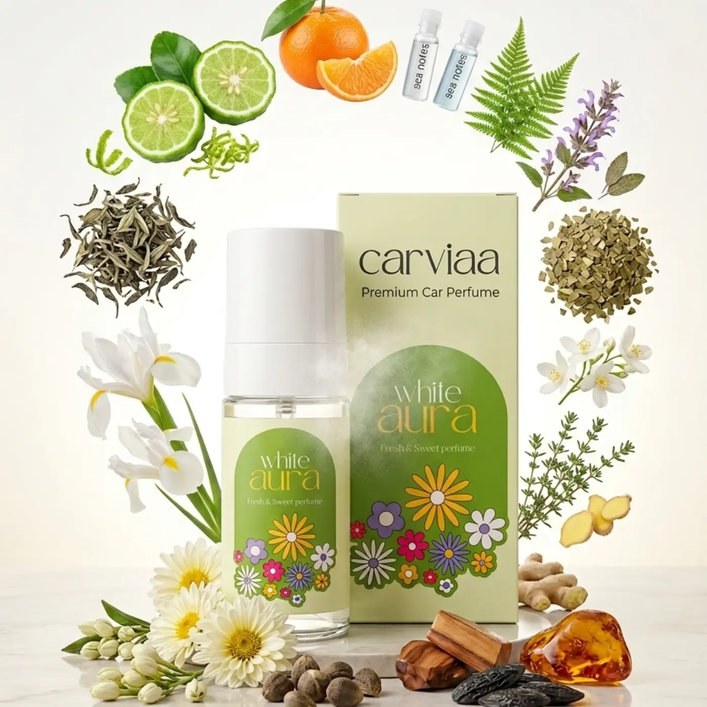 Carviaa White Aura Premium Car Perfume | 400+ Long Lasting Air Freshener Scent (60ml)